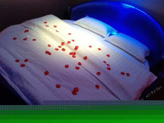 紫色海景电动圆床房